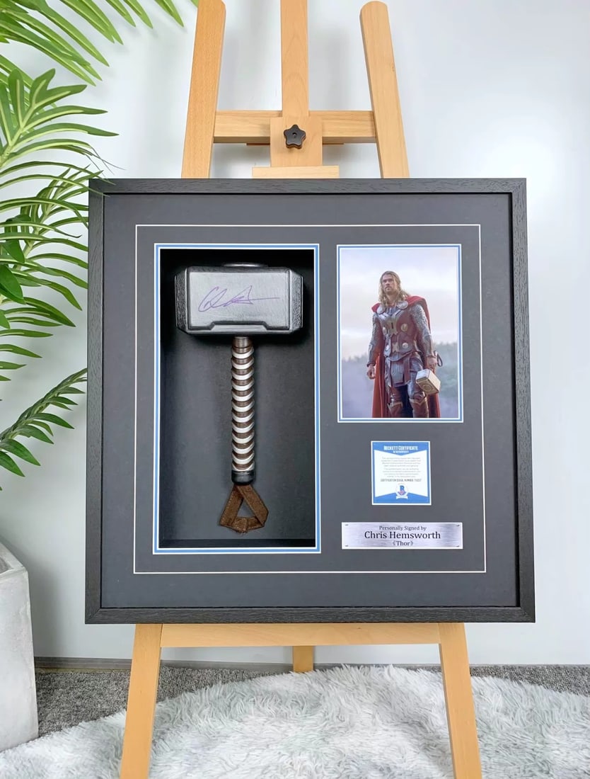 CHRIS HEMSWORTH SIGNED MJOLNIR PROP REPLICA, WITH BECKETT WITNESS COA AND FULL JSA CERTIFICATE OF: Name Chris Hemsworth Signed Mjolnir Prop Replica, with Beckett Witness COA and Full JSA Certificate of Authenticity Dimensions