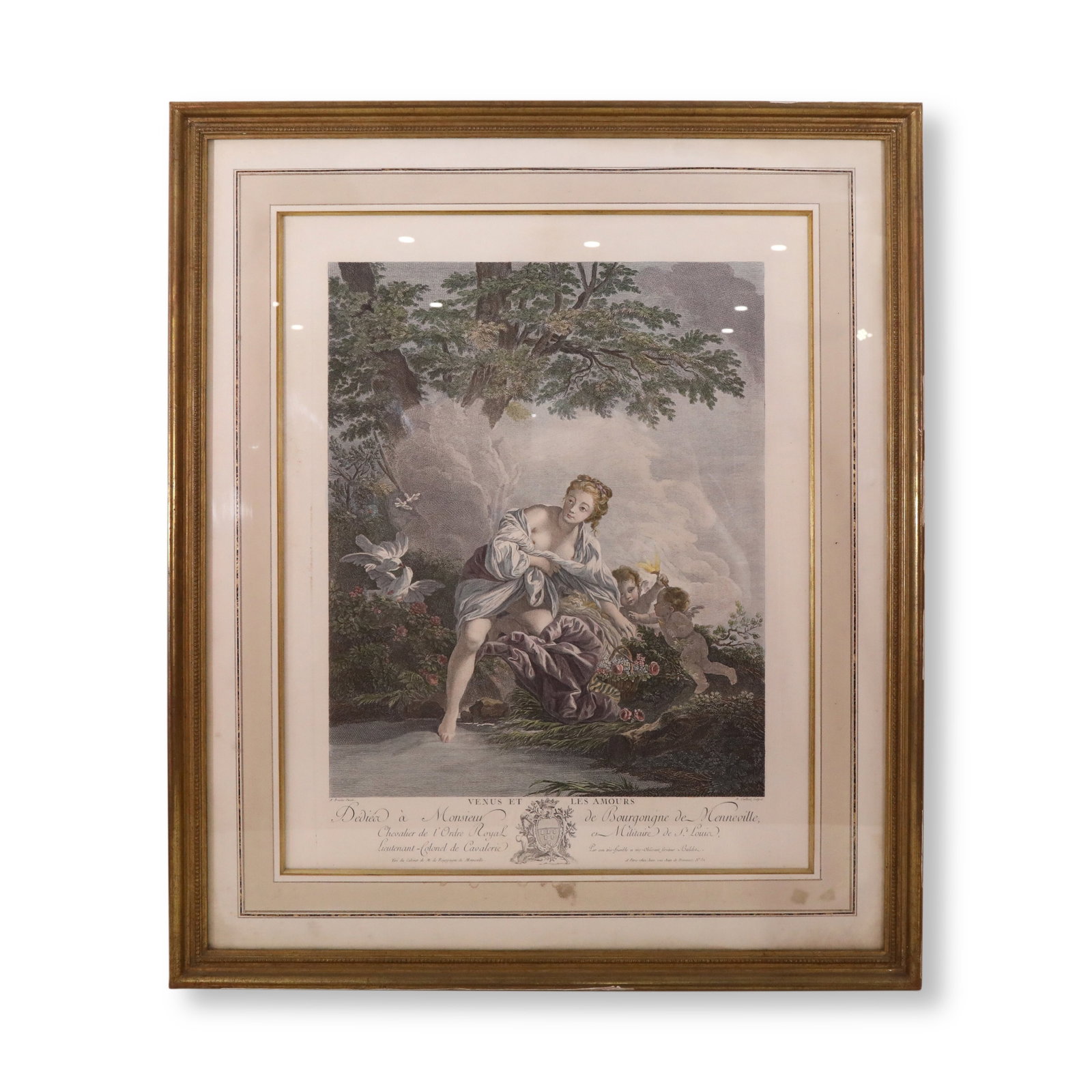 18TH CENTURY FRENCH HAND-COLORED ENGRAVING, VENUS ET LES AMOURS (1 of 9)
