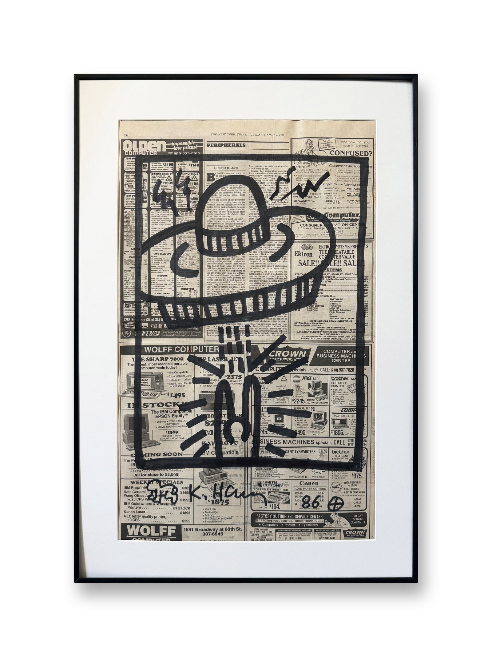 KEITH HARING (1958-1990), ATTRIBUTED TO,?MARKER PEN ON NEWSPAPER (1 of 6)