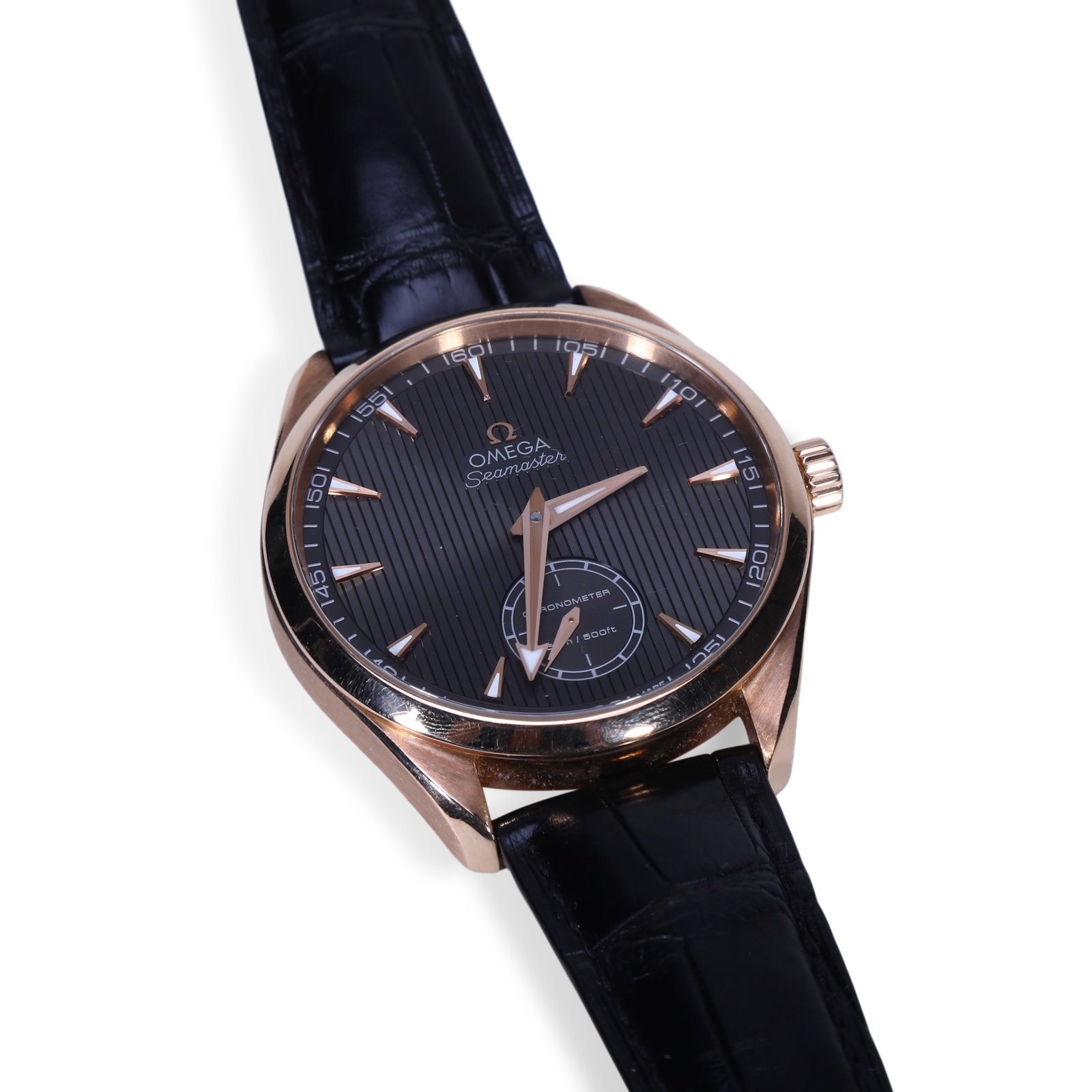 OMEGA SEAMASTER AQUA TERRA 18K ROSE GOLD WATCH: Name Omega Seamaster Aqua Terra 18K Rose Gold Watch Dimensions