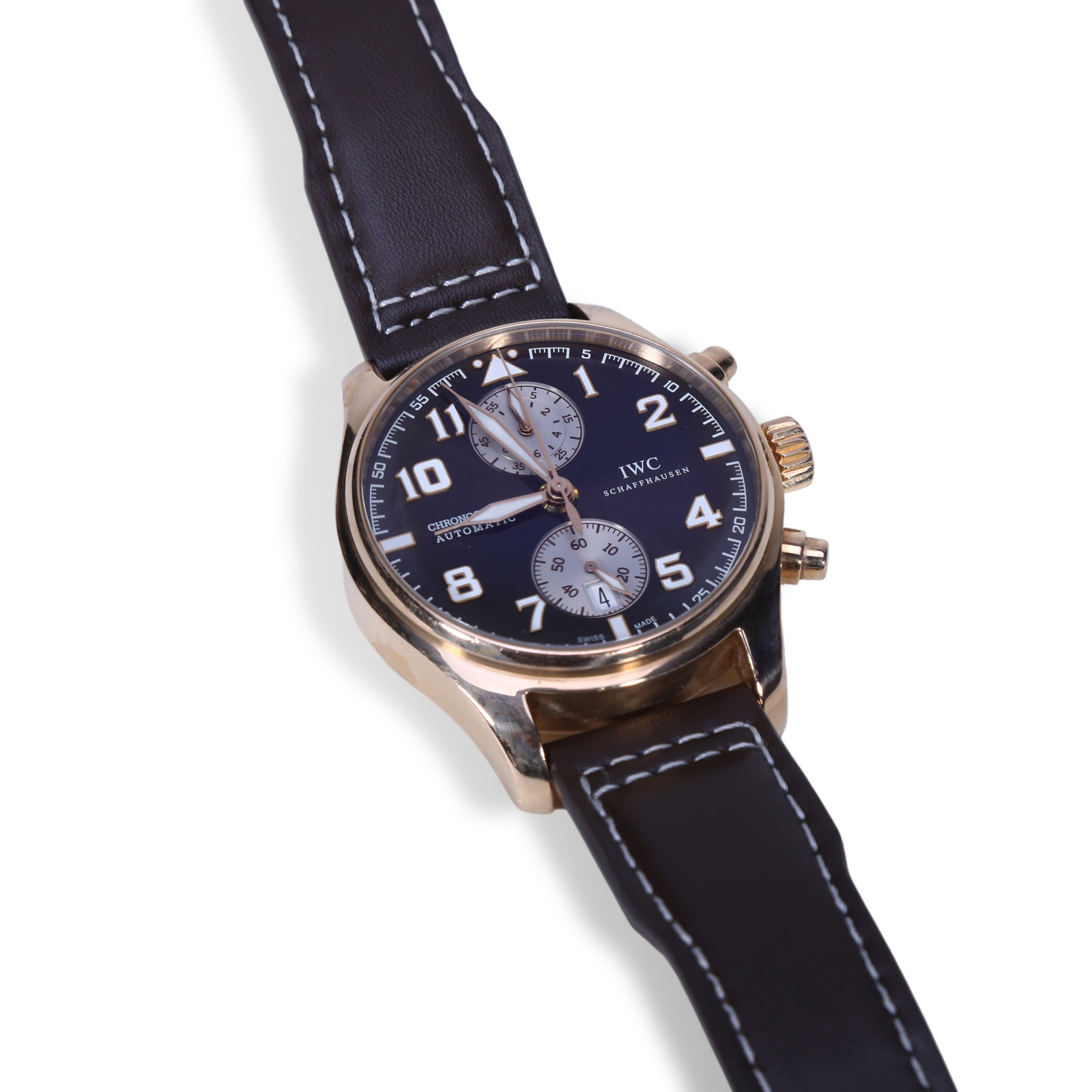 IWC SCHAFFHAUSEN PILOT CHRONOGRAPH 18K ROSE GOLD WATCH: Name IWC Schaffhausen Pilot Chronograph 18K Rose Gold Watch Dimensions