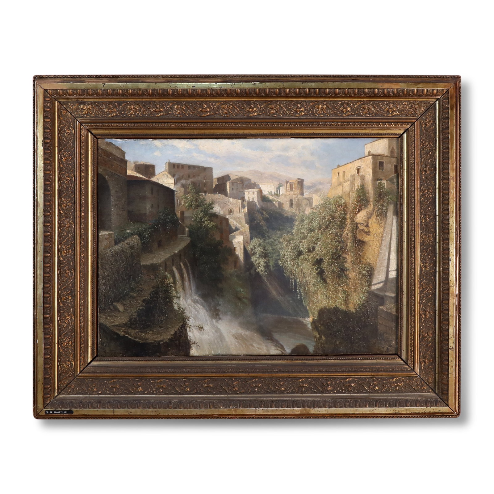 1891, OIL PAINTING BY FRITZ BRANDT (1853-1905, GERMANY), VIEW OF WATERFALL AT VILLA D'ESTE, TIVOLI, (1 of 6)