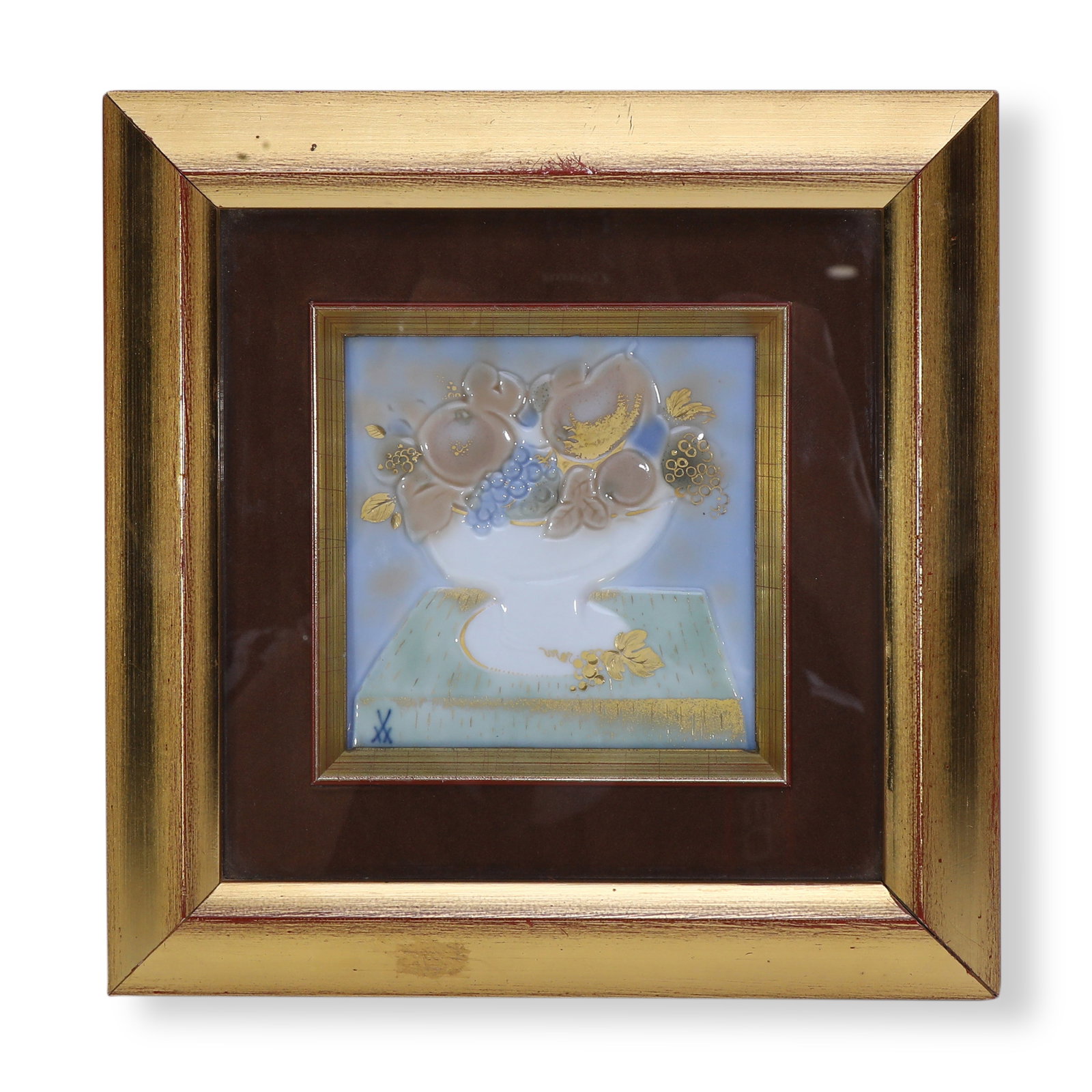 20TH CENTURY MEISSEN PORCELAIN PLAQUE WITH RELIEF FRUIT BASKET STILL LIFE (1 of 4)