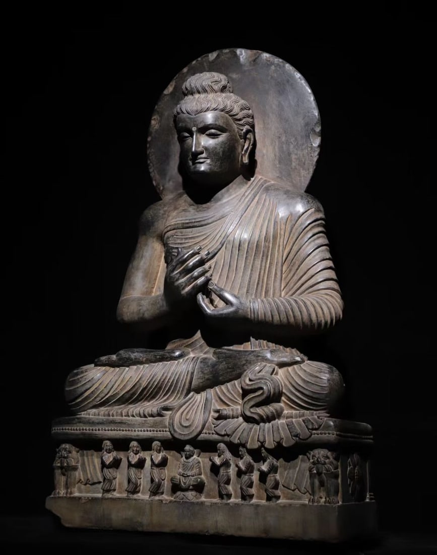 5TH-CENTURY BLUESTONE SAKYAMUNI BUDDHA: H:1cm W:58cm T:25cm