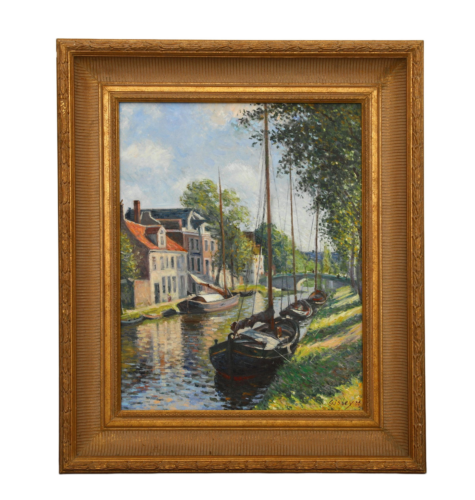 ALFRED SISLEY (FRANCE, 1839-1899)ATTRIBUTED TO,OIL ON CANVAS, ORIGINAL PERIOD FRAME: Dimensions: Unframed 50cm x 40cm (19.69" x 15.75"); Framed 67cm x 57cm (26.38" x22.44")The canvas and frame of the artwork retain natural signs of age, with a flat and stable surface free from tears, 
