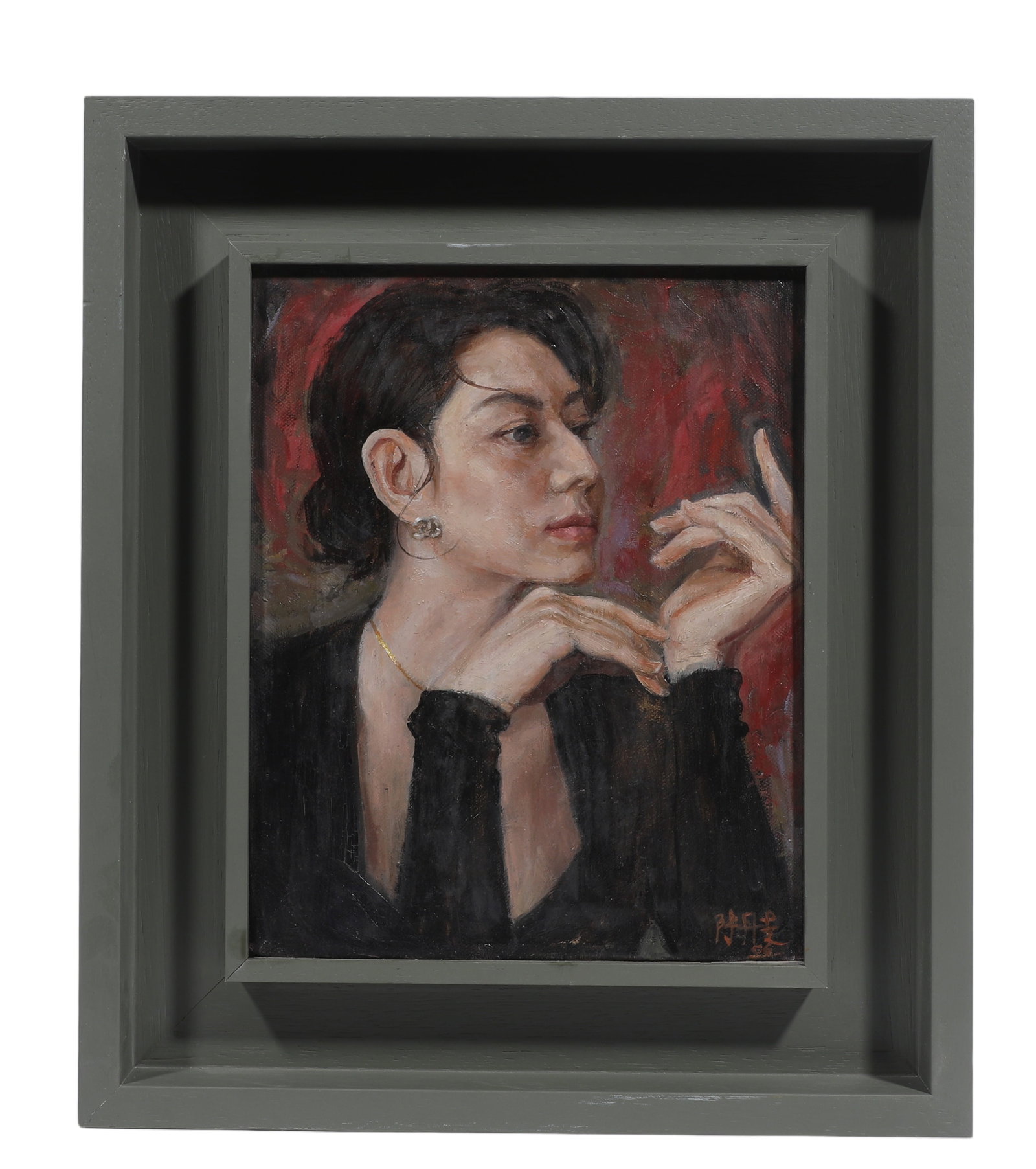 CHEN DANQING, CHINA ,ATTRIBUTED TO,OIL ON CANVAS, ORIGINAL PERIOD FRAME: H:21cm (8.27 in)W:19.5cm (7.68 in)H:37cm (14.57 in)W:31.8cm (12.52 in)The work retains original canvas and period frame with natural signs of age. The painting surface is clean and stable, without vis
