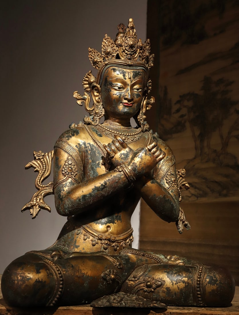 MING DYNASTY TIBETAN VAJRA MASTER STATUE: H:60cm L:45cm W:39cm .Weight:14350g