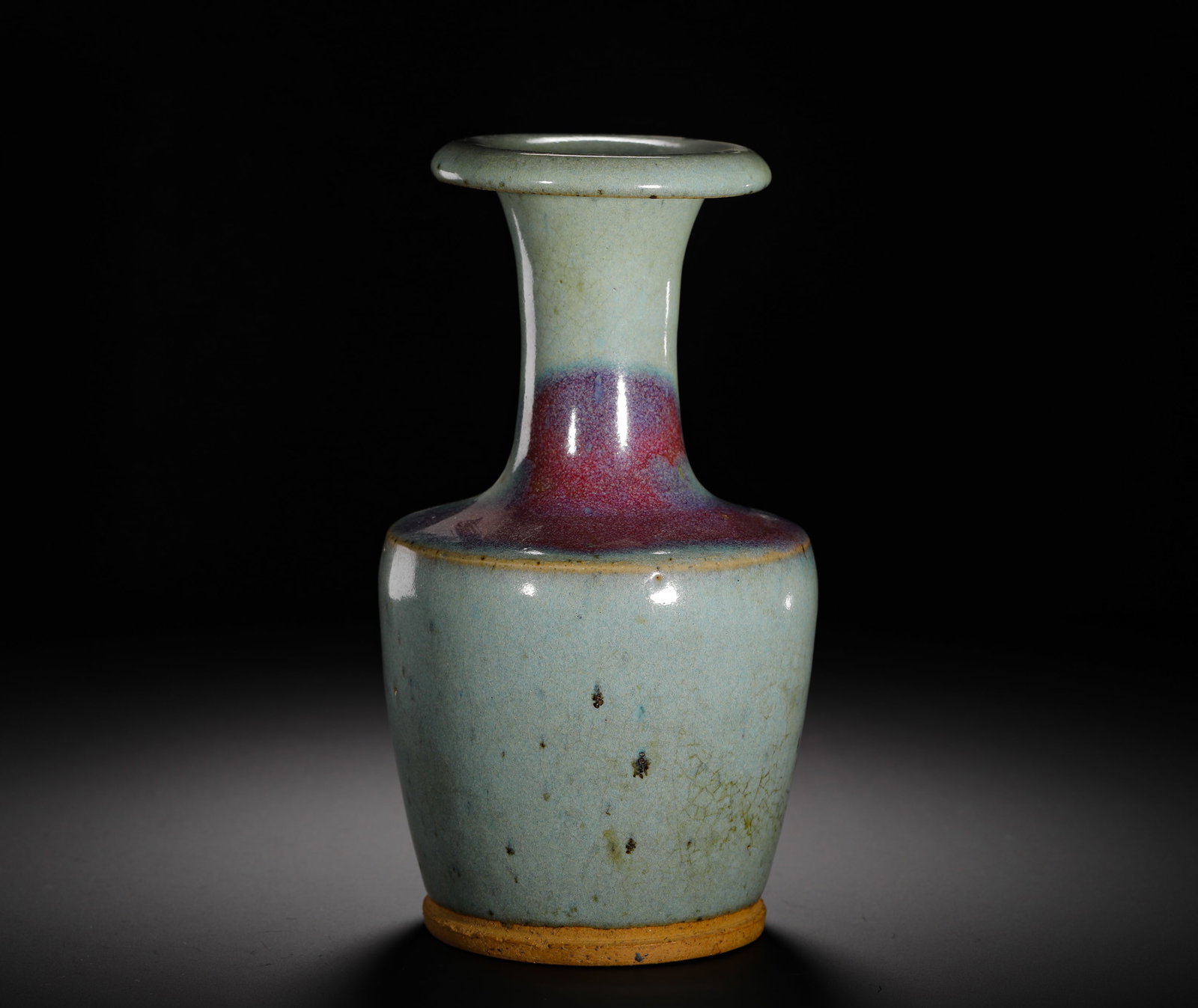 JIN YUAN JUN KILN SKY BLUE GLAZED PURPLE SPOTTED PLATE MOUTH BOTTLE (1 of 7)
