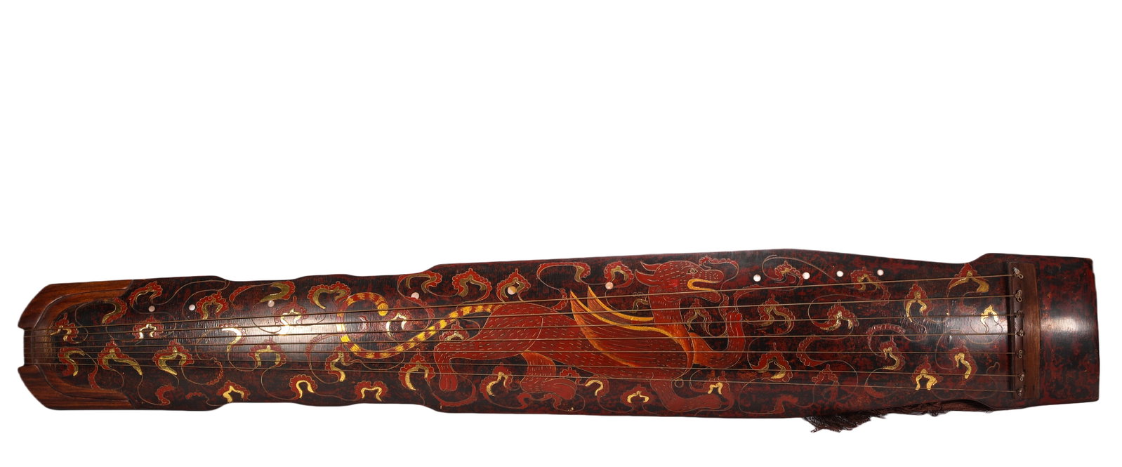 QING DYNASTY DRAGON-PATTERNED GILDED LACQUERWARE ZITHER: L:120cm (47.24in)