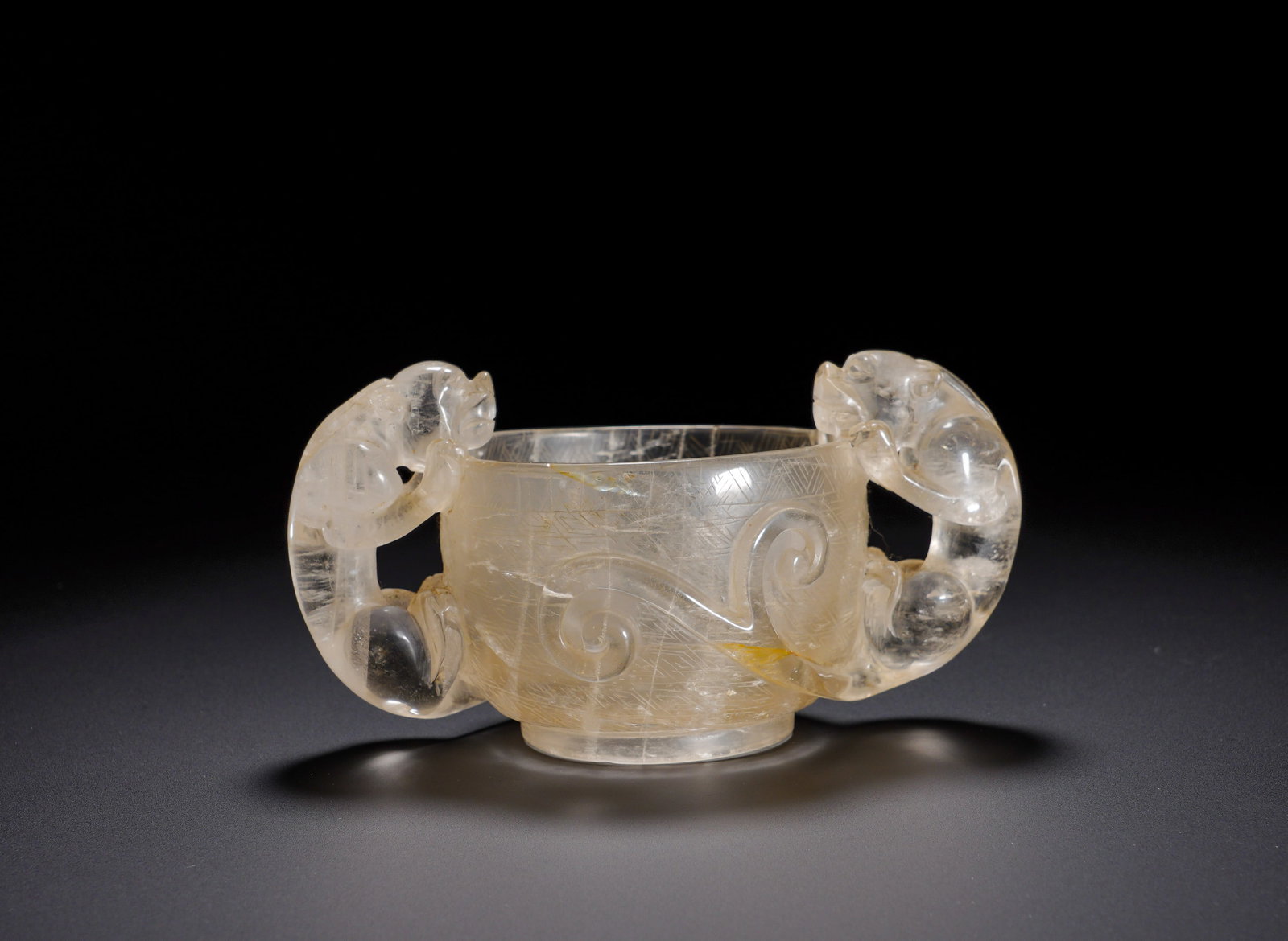 QING DYNASTY CRYSTAL PEN WASHERS: Height:6.5cm Width:13cm Weight:230g