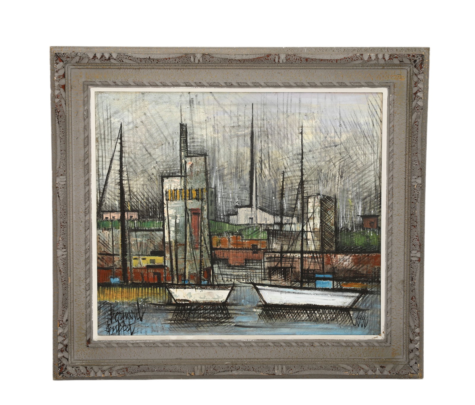 BERNARD BUFFET(FRANCE1928-1999)ATTRIBUTED TO,OIL ON CANVAS, ORIGINAL PERIOD FRAME: H:52cm (20.47in) W:44cm (17.32in) H:71cm (27.95in) W:59cm (23.23in)The work retains original canvas and period frame with natural signs of age. The painting surface is clean and stable, without visibl