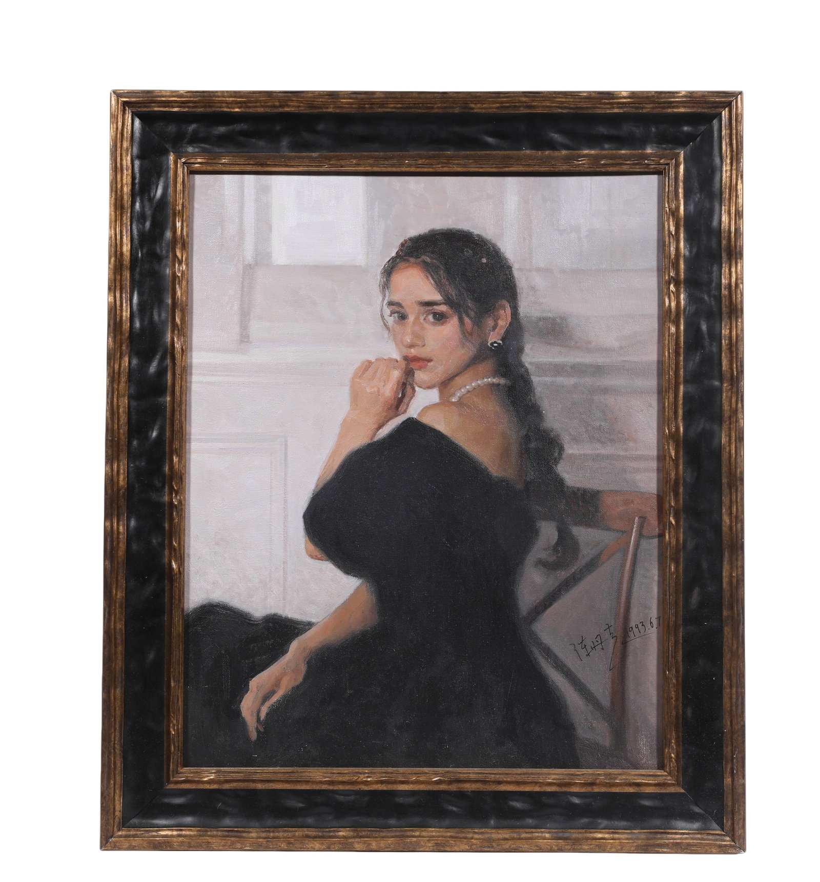 CHEN DANQING, CHINA ,ATTRIBUTED TO,OIL ON CANVAS, ORIGINAL PERIOD FRAME: H:49cm(19.29 in)W:39cm(15.35 in)H:62cm(24.41 in)W:52cm(20.47 in)The work retains original canvas and period frame with natural signs of age. The painting surface is clean and stable, without visible