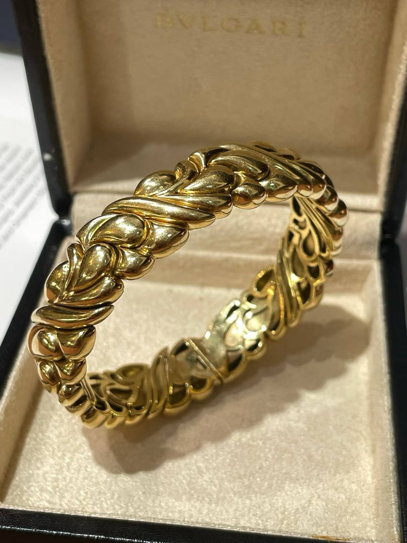 BVLGARI 18K GOLD EAR OF WHEAT MODULE BRACELET: Weight: 71.2g, hand circumference: 16cm, width: 14mm