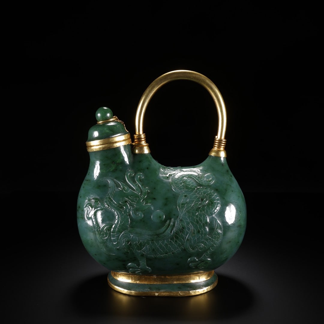 HETIAN JADE DRAGON-PATTERNED HANDLE TEAPOT OF THE QING DYNASTY (1 of 9)