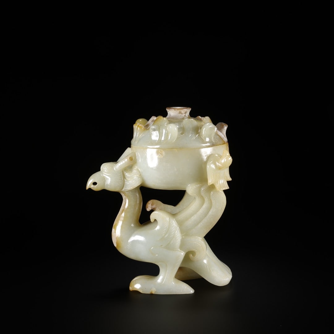 HAN HETIAN JADE PHOENIX BIRD COVER VASE (1 of 9)