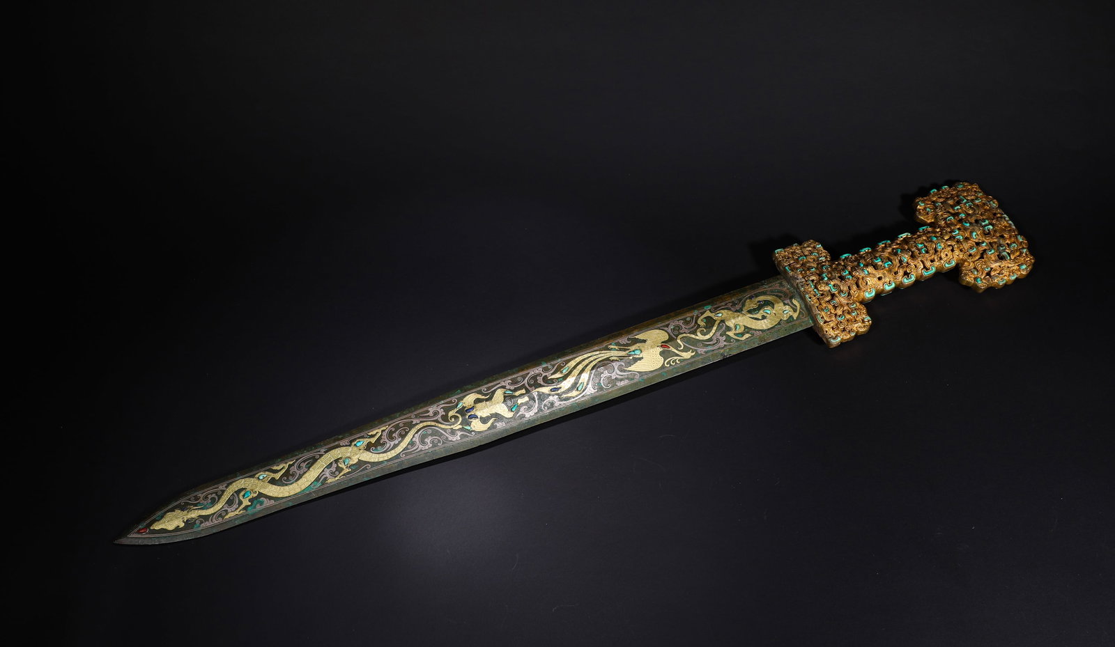 BRONZE SWORD WITH GOLD AND SILVER INLAID WITH TURQUOISE FROM THE HAN DYNASTY (1 of 8)