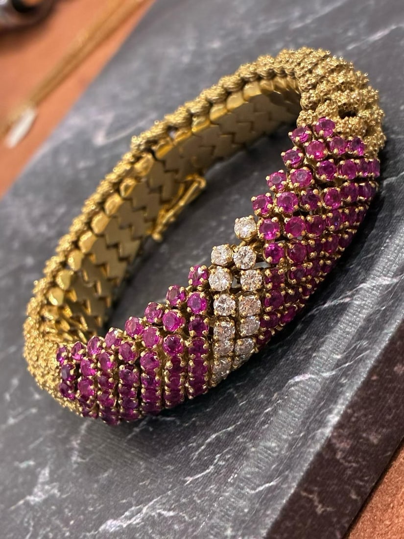 18K GOLD RUBY DIAMOND WIDE VERSION BRACELET - 2
