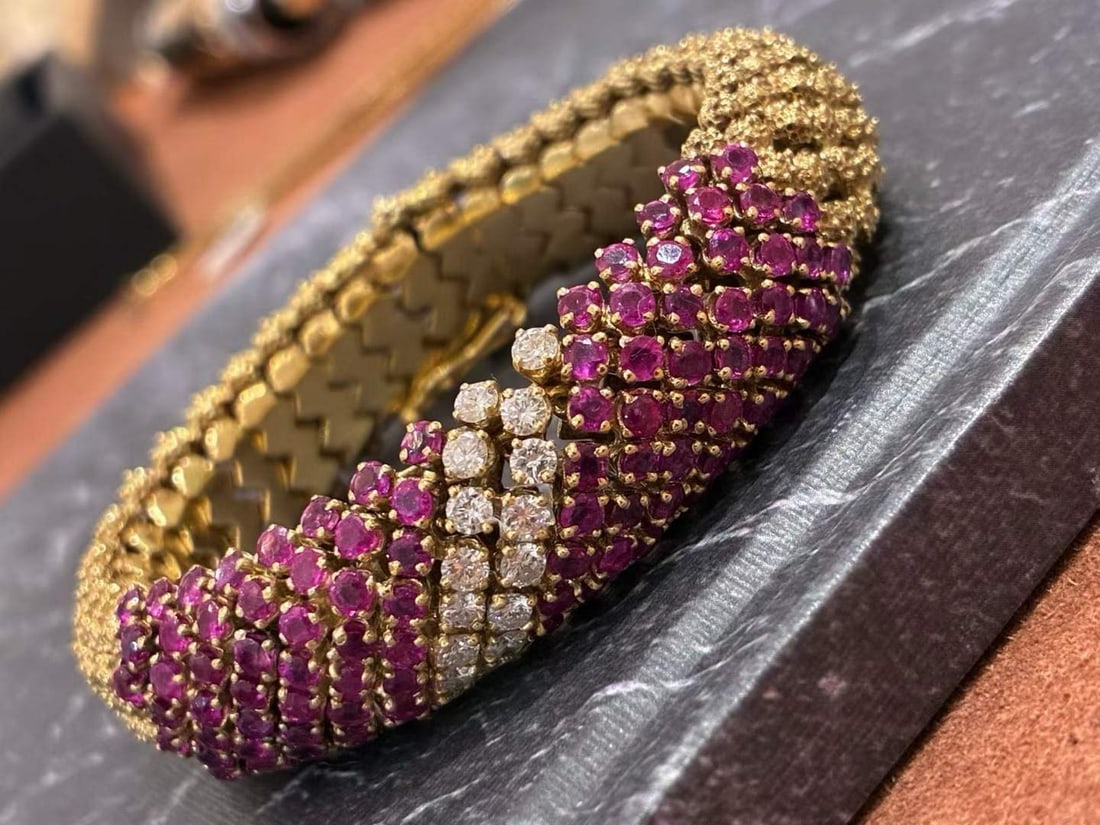 18K GOLD RUBY DIAMOND WIDE VERSION BRACELET - 4