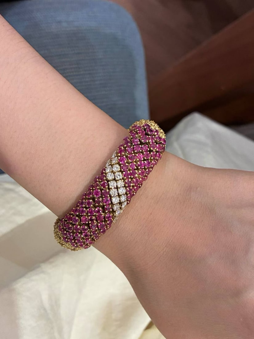 18K GOLD RUBY DIAMOND WIDE VERSION BRACELET - 6