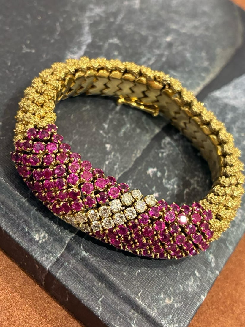 18K GOLD RUBY DIAMOND WIDE VERSION BRACELET - 7