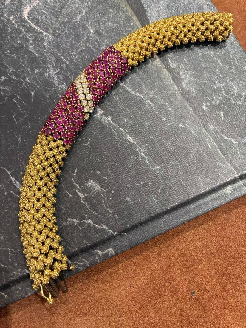 18K GOLD RUBY DIAMOND WIDE VERSION BRACELET - 8