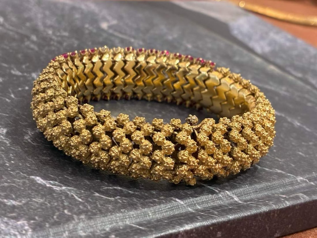 18K GOLD RUBY DIAMOND WIDE VERSION BRACELET - 9