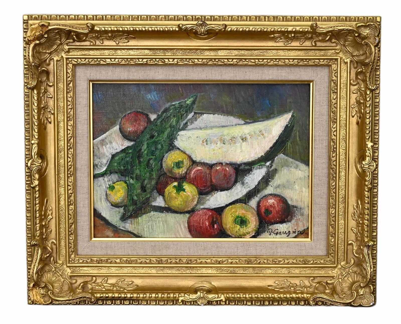 AFTER PAUL GAUGUIN (1848-1903) ,OIL ON CANVAS: Height:25cm (9.84in) , Width:32cm (12.60in) , Height:43cm (16.93in) , Width:52cm (20.47in) The work retains original canvas and period frame with natural signs of age. The painting surface is clean an