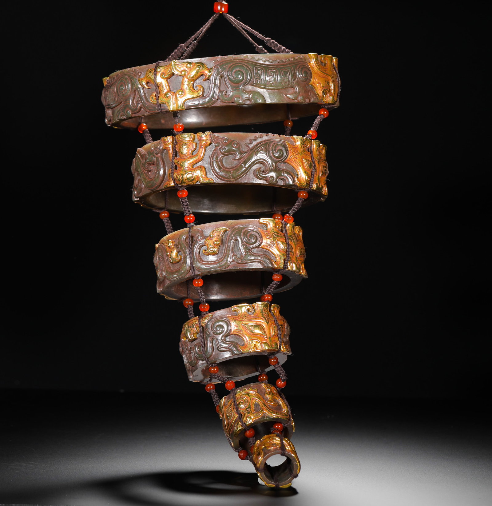 A GILDED HETIAN JADE PENDANT FROM THE HAN DYNASTY: H:38cm (14.96in) W:28cm (11.02in) Weight:2380g (5.25lb)