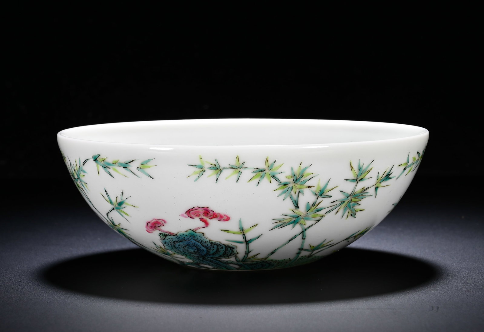 QING YONGZHENG PASTEL BAMBOO AND STONE GANODERMA LUCIDUM PATTERN BOWL (1 of 7)