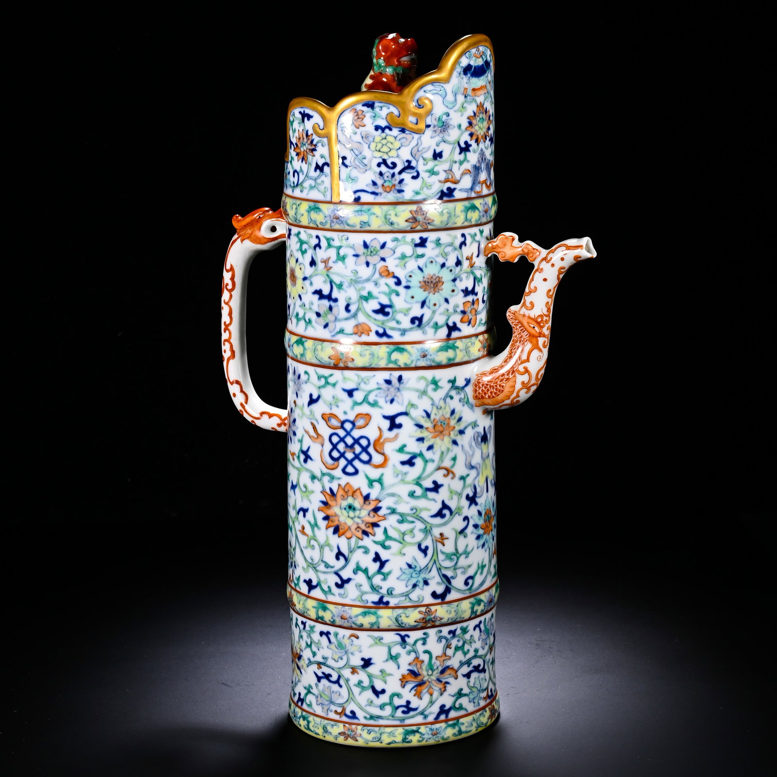 QING DYNASTY QIANLONG DOUCAI LOTUS EIGHT TREASURES PATTERN MULTI-MU TEAPOT (1 of 7)