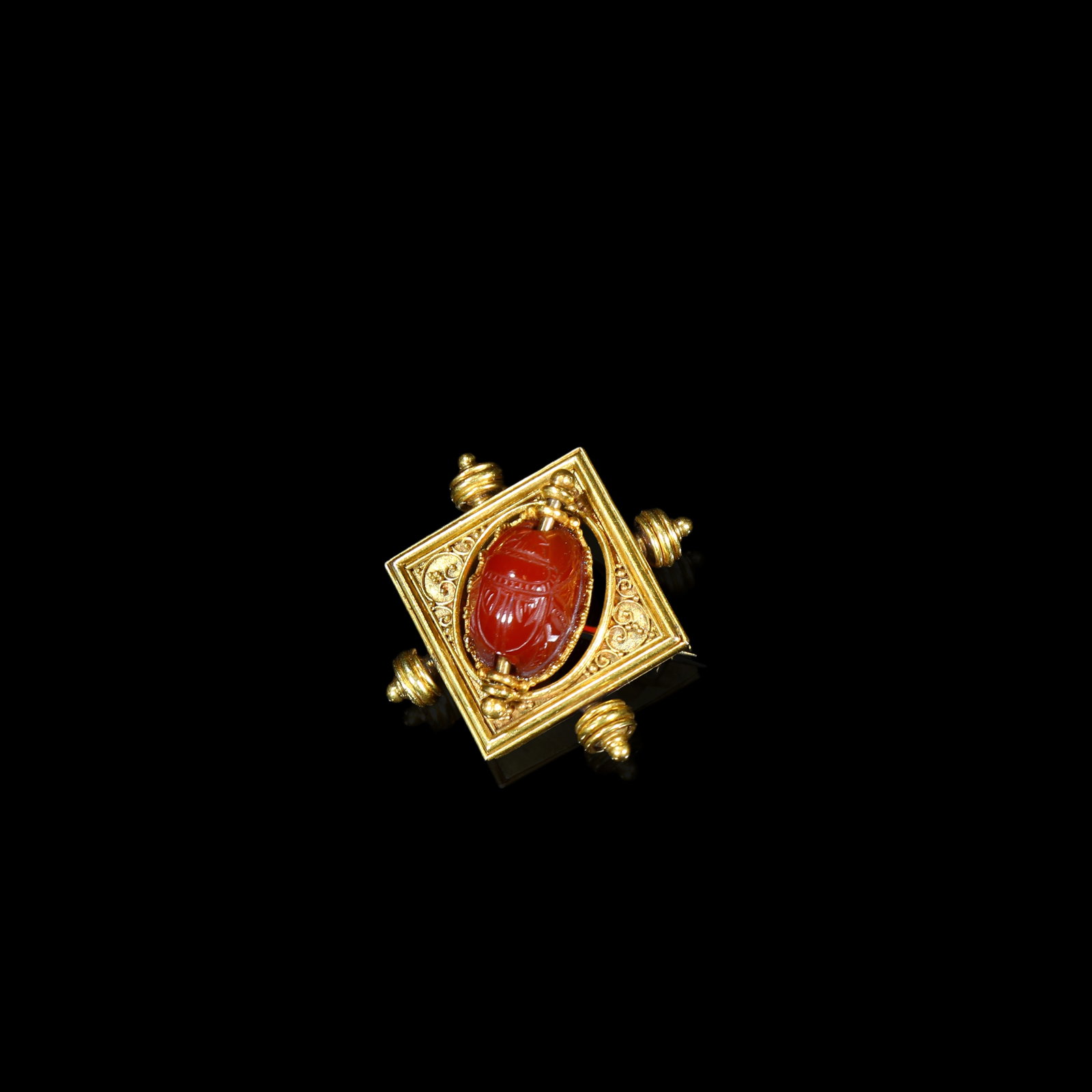 Victorian Egyptian-Revival Gold Swivel Brooch, Double-Sided Carnelian: Scarab & Classical Intaglio, (1 of 5)