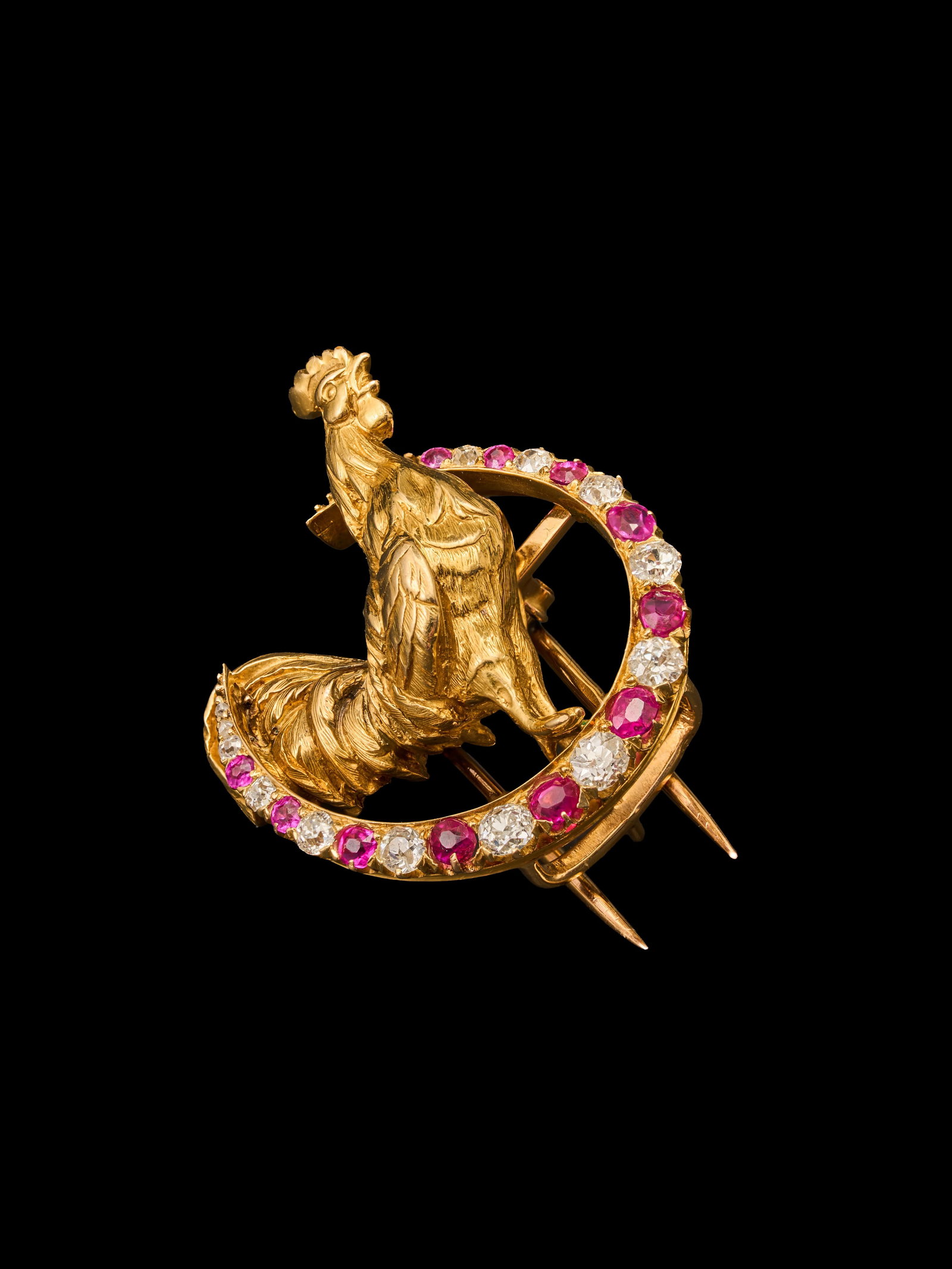 European Retro Period 18K Ruby and Diamond Rooster Brooch (1 of 6)