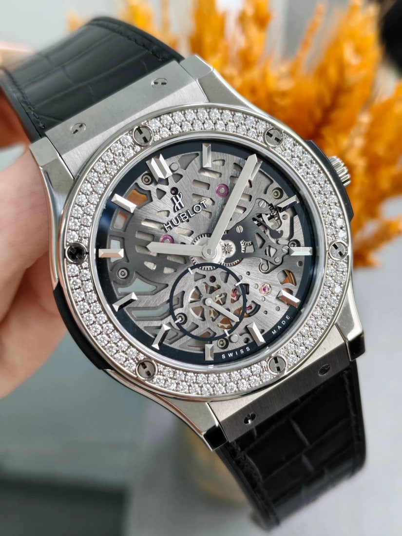 Hublot Classic Fusion, Titanium with Factory-Set Diamonds, Skeleton Dial, Ref. 515.NX.0170.LR.1104,: D:45mm