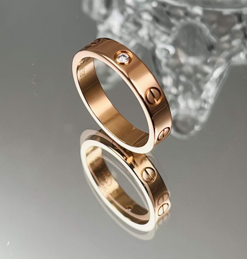 Cartier LOVE Series, 18-Karat Rose-Gold Single-Diamond Ring: Ring Size: US 7.5