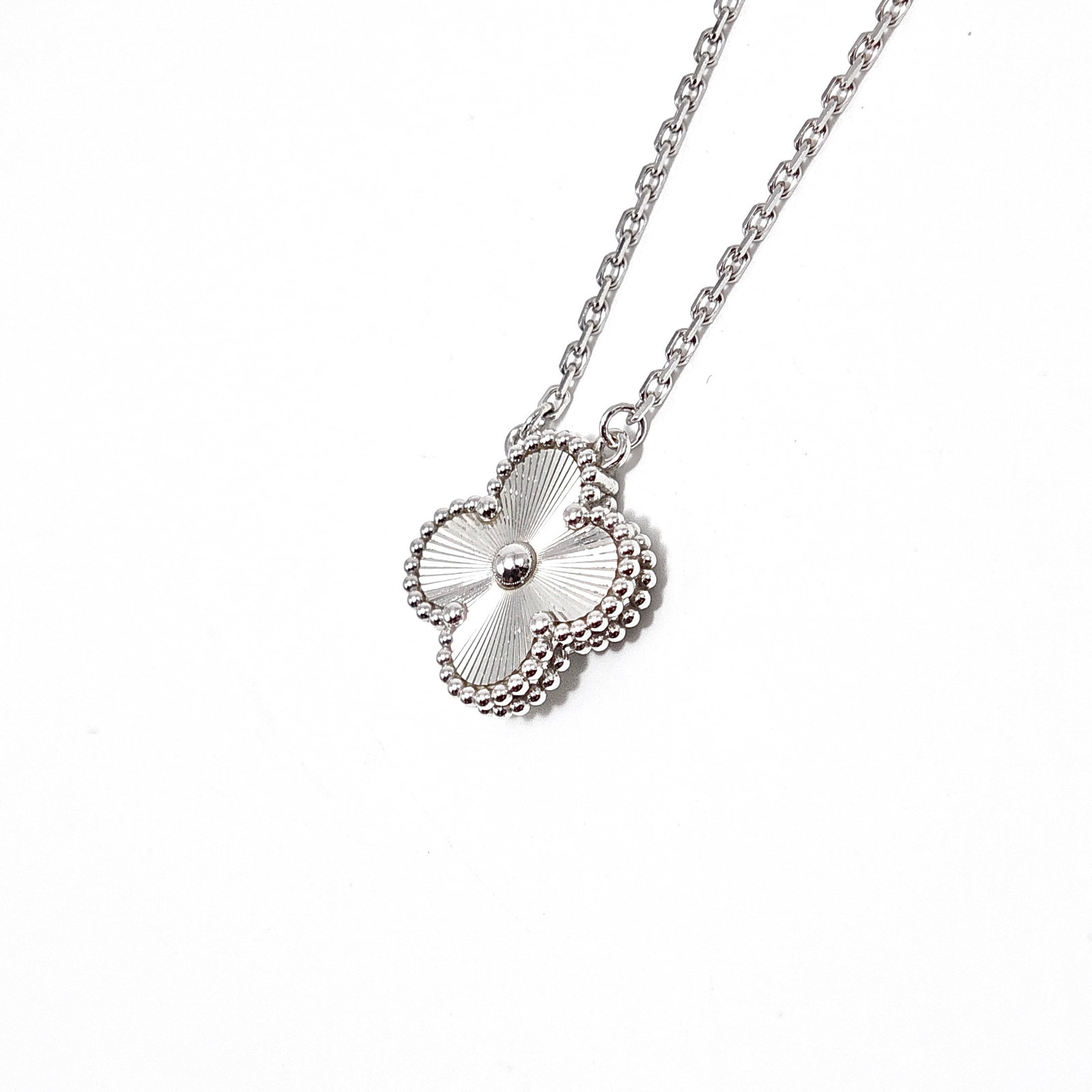 Van Cleef & Arpels Vintage Alhambra Necklace, 18K White-Gold, Guilloch?? Engraved: Chain Length:42cm