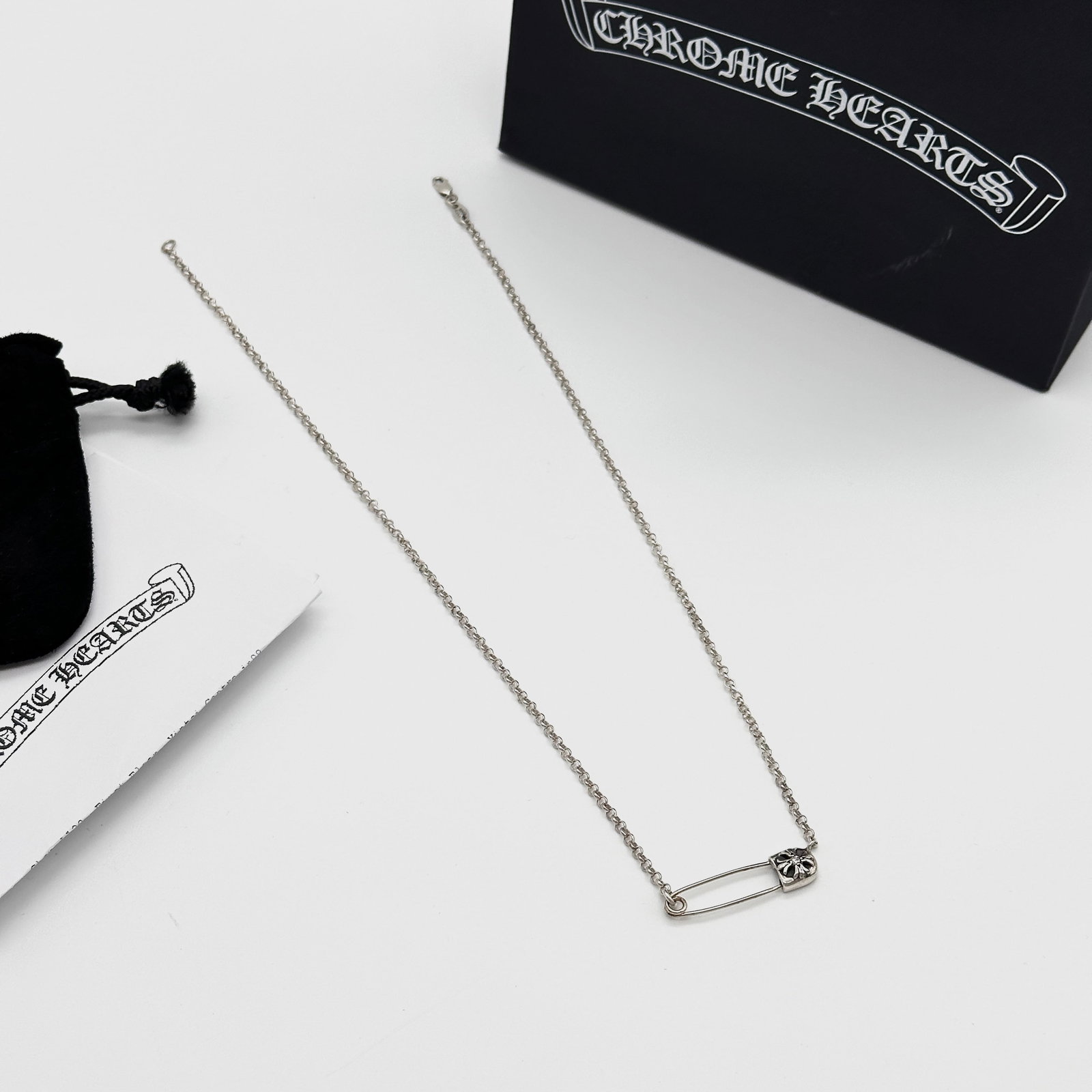 Chrome-Hearts Safety-Pin Cross-Motif Necklace, 925-Sterling-Silver: Chain Length:5cm