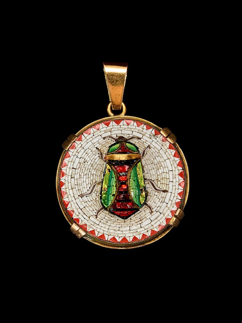 19th Century 18K Gold Micromosaic Beetle Pendant (1 of 6)