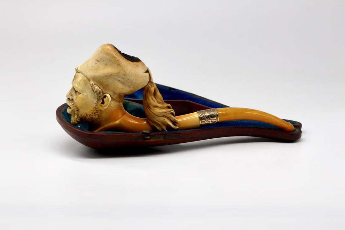 French 18K Gold Antique Finely Carved Meerschaum Figural Pipe (1 of 7)