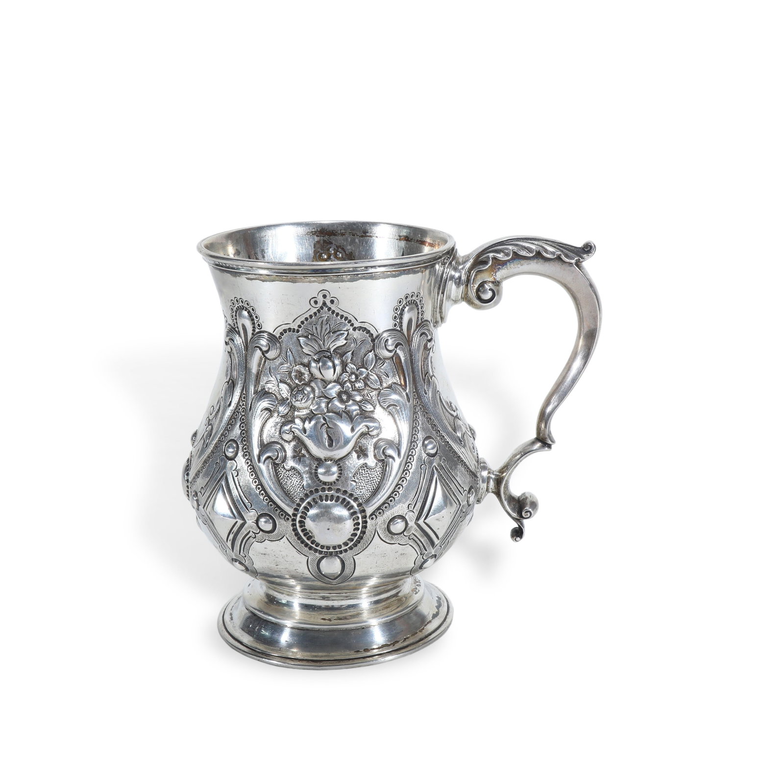 1868 London Sterling Silver Mug: H:12.8cm W:14cm Wt:297g
