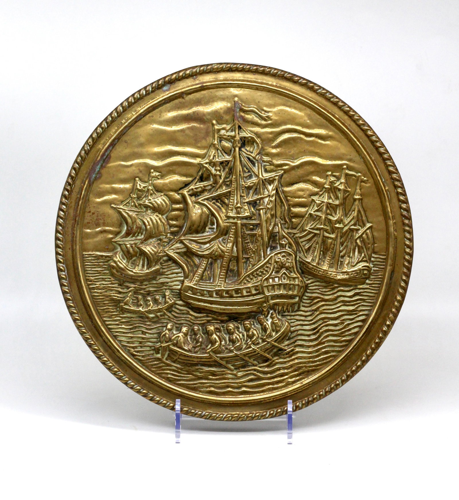 British Brass High-Relief Wall Plaque with Sailing Vessel (1 of 5)