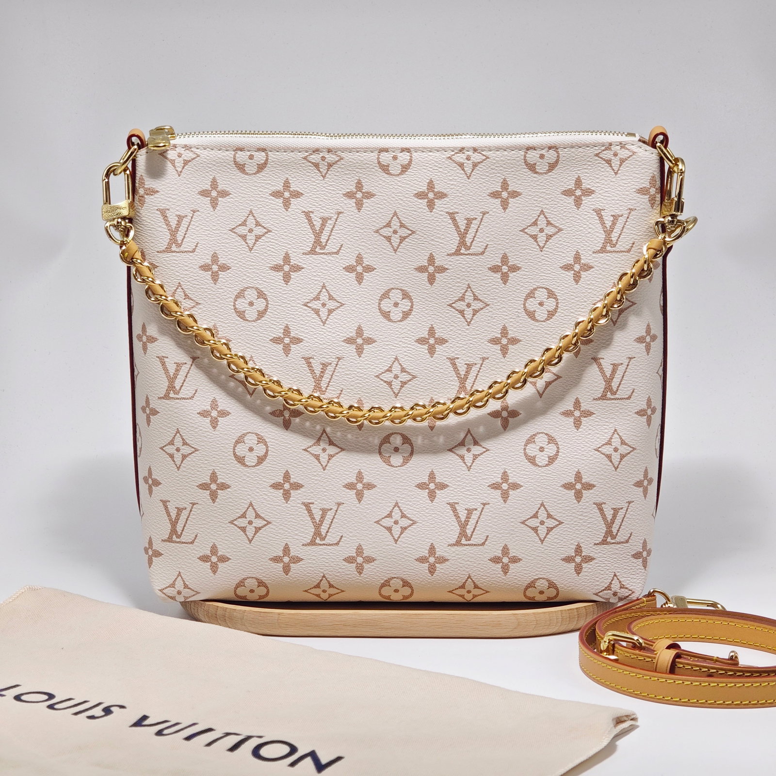 Louis-Vuitton Multipass Hobo Bag, Limited-Edition White-Dune Monogram Coated-Canvas, Gold-Tone (1 of 6)