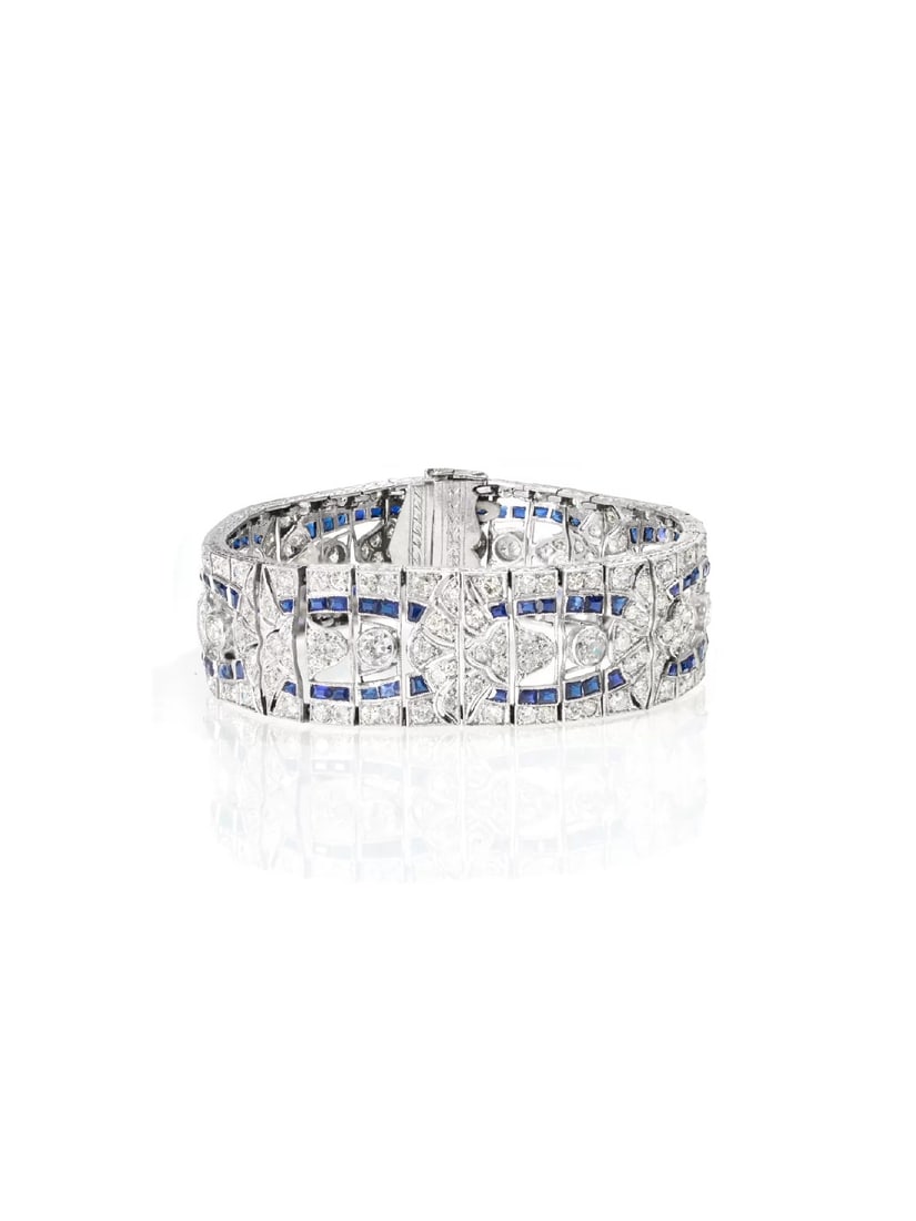 French Art Deco 18K Sapphire and Diamond Bracelet (1 of 4)