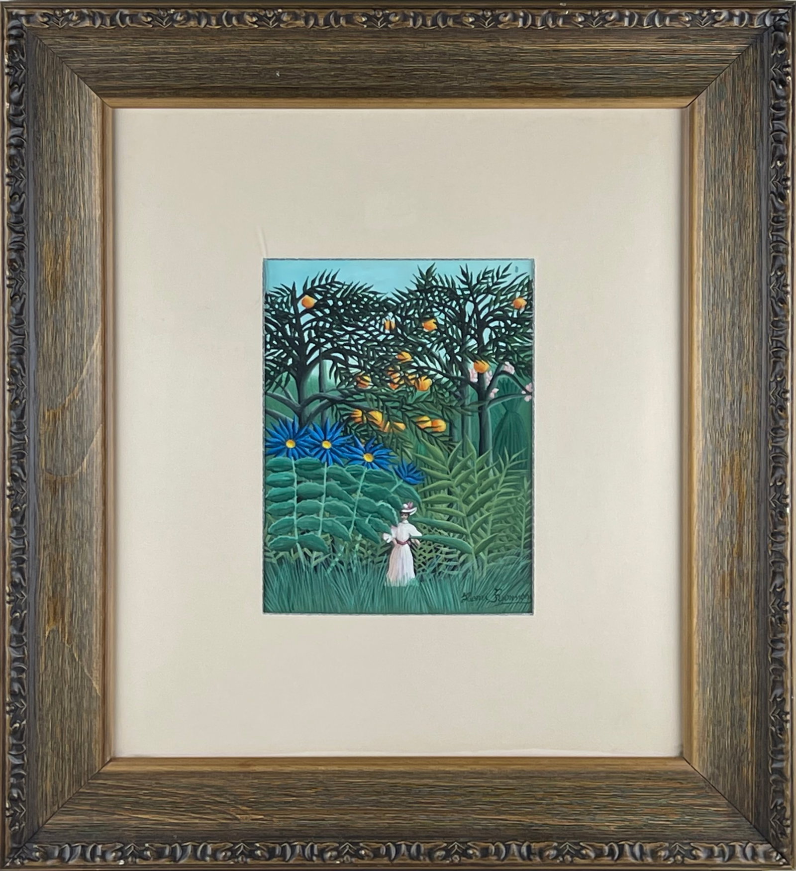 Henri Julien F??lix Rousseau, *Woman Walking in an Exotic Forest*: 27.7*20.4 cm Medium: Mixed media on paperDate: 1905Signature: Henri Rousseau (lower right)The original oil painting is housed at the Barnes Foundation, Merion, Pennsylvania, USA.This painting is one o