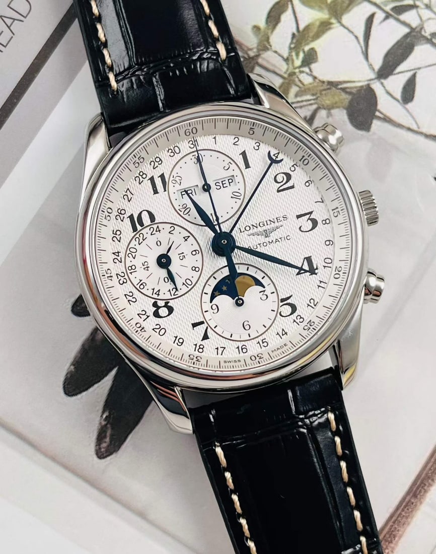 Longines Master Collection Chronograph Moon-Phase Automatic Watch, Model L2.673.4.78.3: D:40mm
