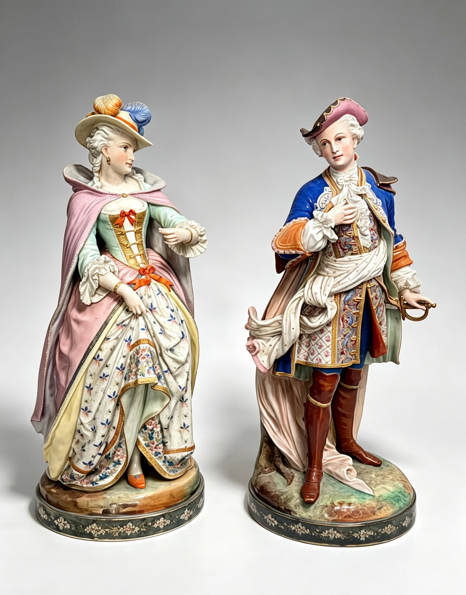 Pair of Large European Victorian Aristocratic Porcelain Lover Figurines (1 of 20)