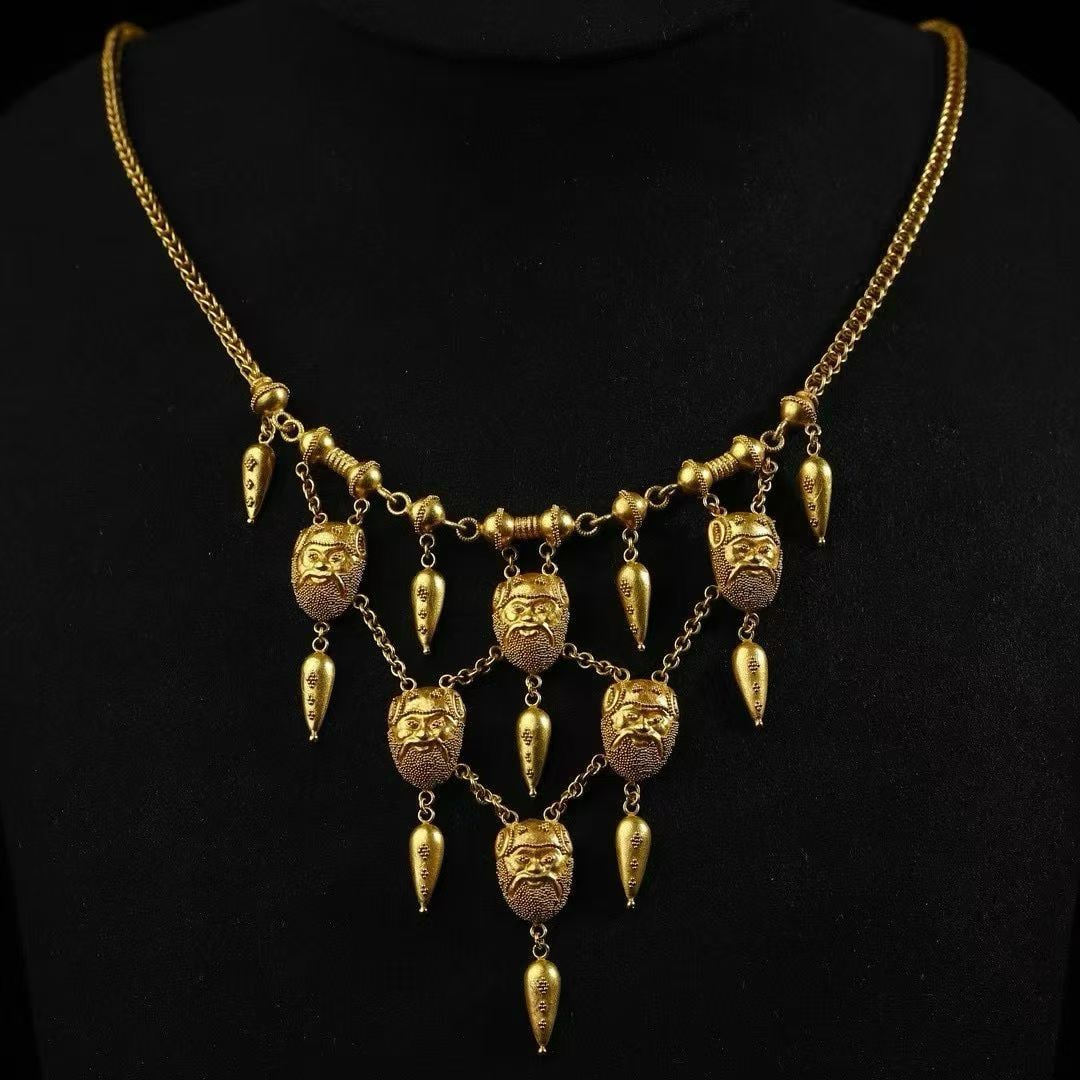 Victorian Era (1837-1901) Archaeological Revival Gold Bacchus Necklace (1 of 8)