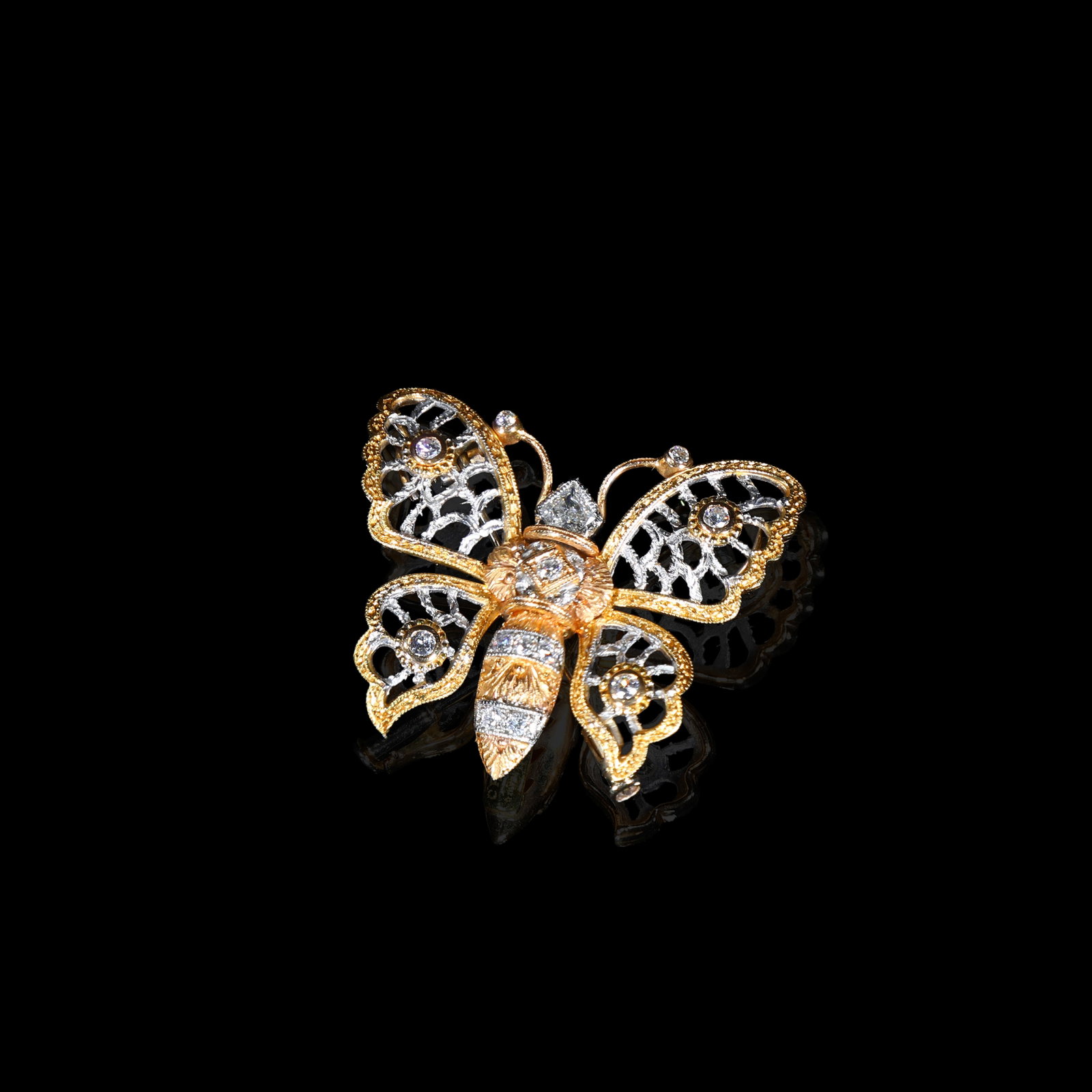 Cazzaniga Roma, An 18-Karat Two-Tone Gold Butterfly Diamond Brooch, Circa 1960-1975 (1 of 5)