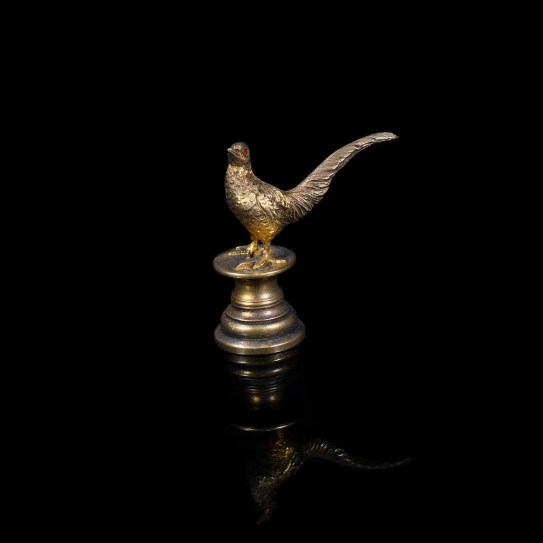 19th-Century European Silver-Gilt Gem-Set Pheasant-Form Wax Seal, With Original Period Leather Case, (1 of 5)