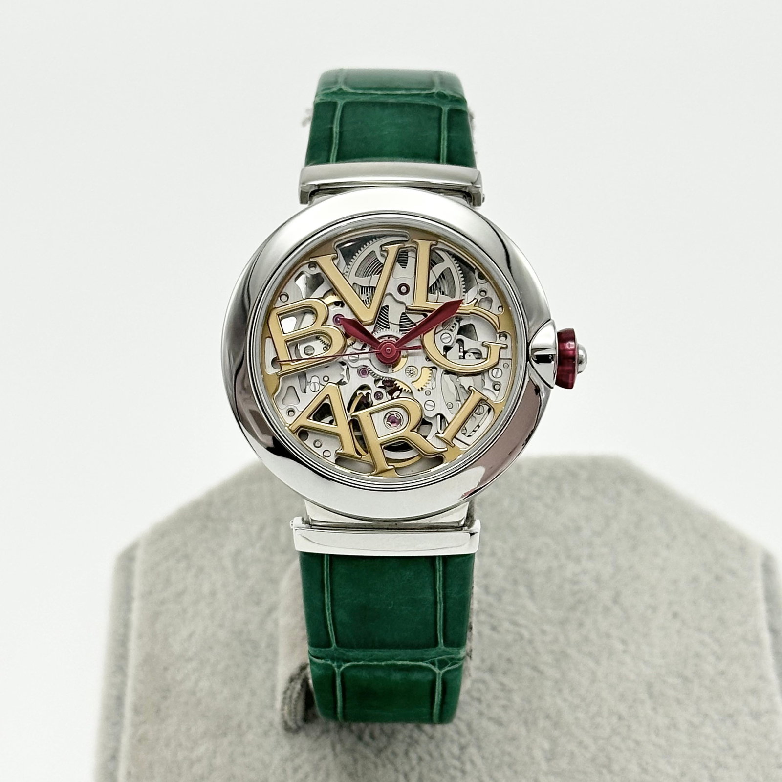 Bvlgari LVCEA Skeleton Automatic Wrist-Watch, Ref. 102879, Stainless-Steel, Green Alligator Strap: D:33mm