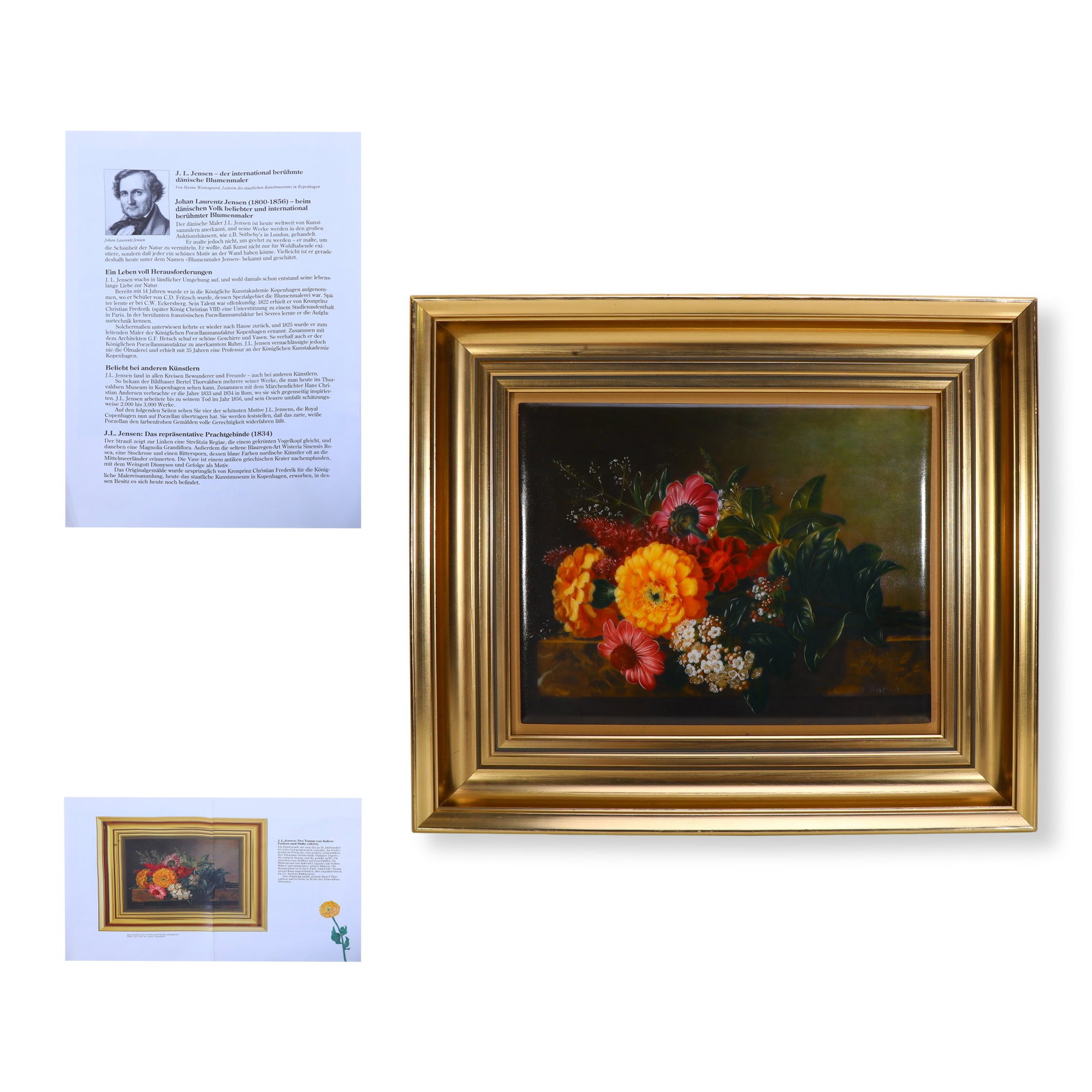 Limited Edition Royal Copenhagen Porcelain Plaque, Reproduction Floral Still Life after Johan: 40*34cm/21*27cm Johan Laurentz Jensen, the most prominent master of floral still life from the Danish Golden Age, known as the Father of Danish Floral Painting. This porcelain plaque belongs to the li